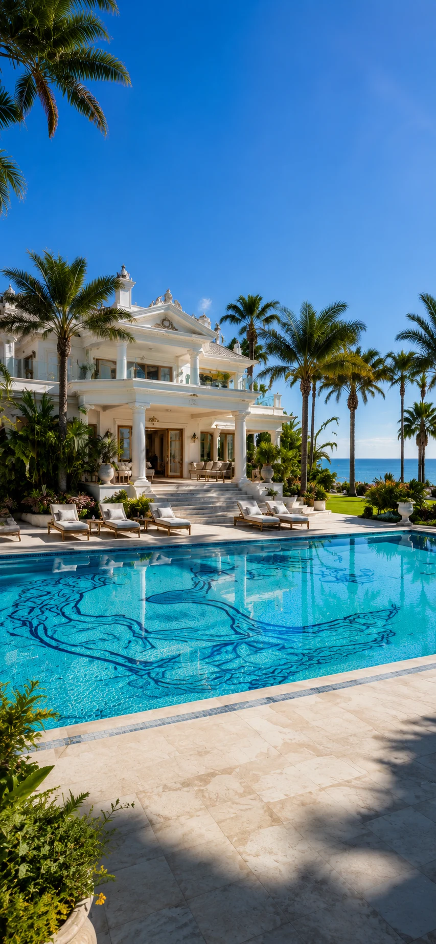 Mediterranean estate villa with pool at dusk