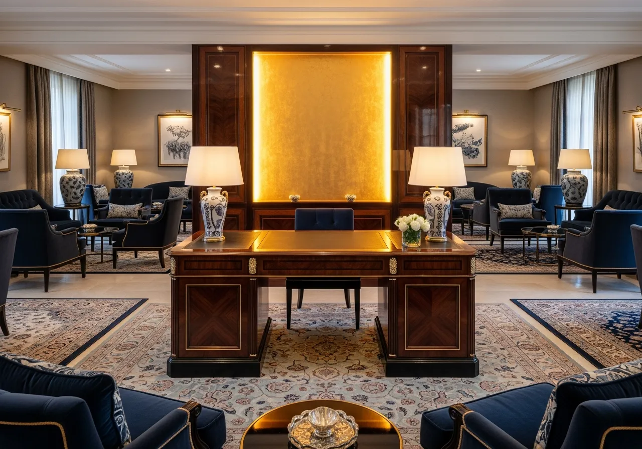 Concierge lounge with subdued lighting